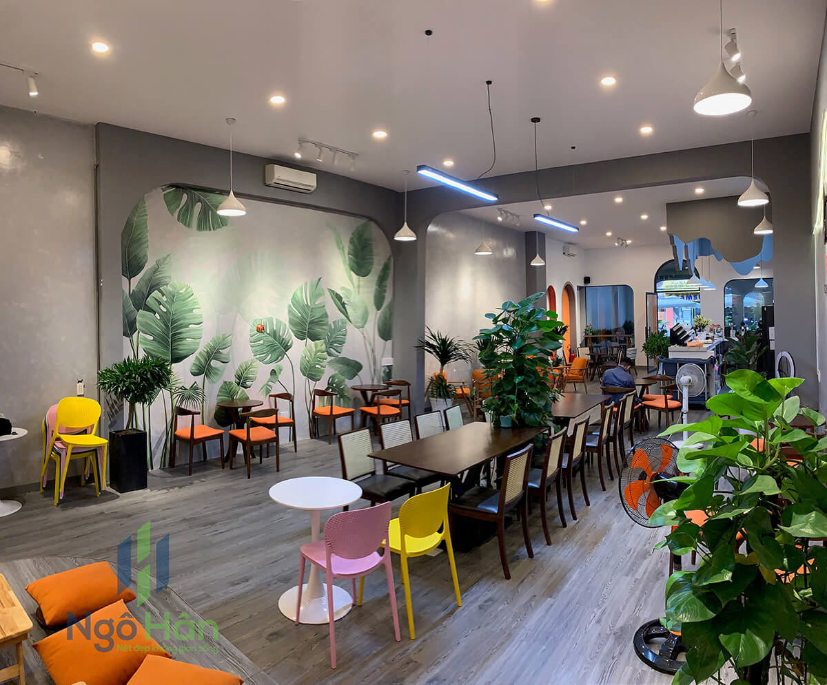 Tranh 3d kết hợp giấy hiệu ứng bê tông, sàn nhựa