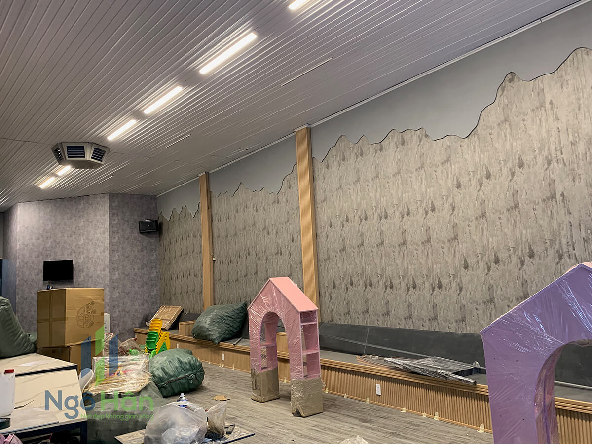 Giấy dán tường giả bê tông cho quán cà phê, trà sữa