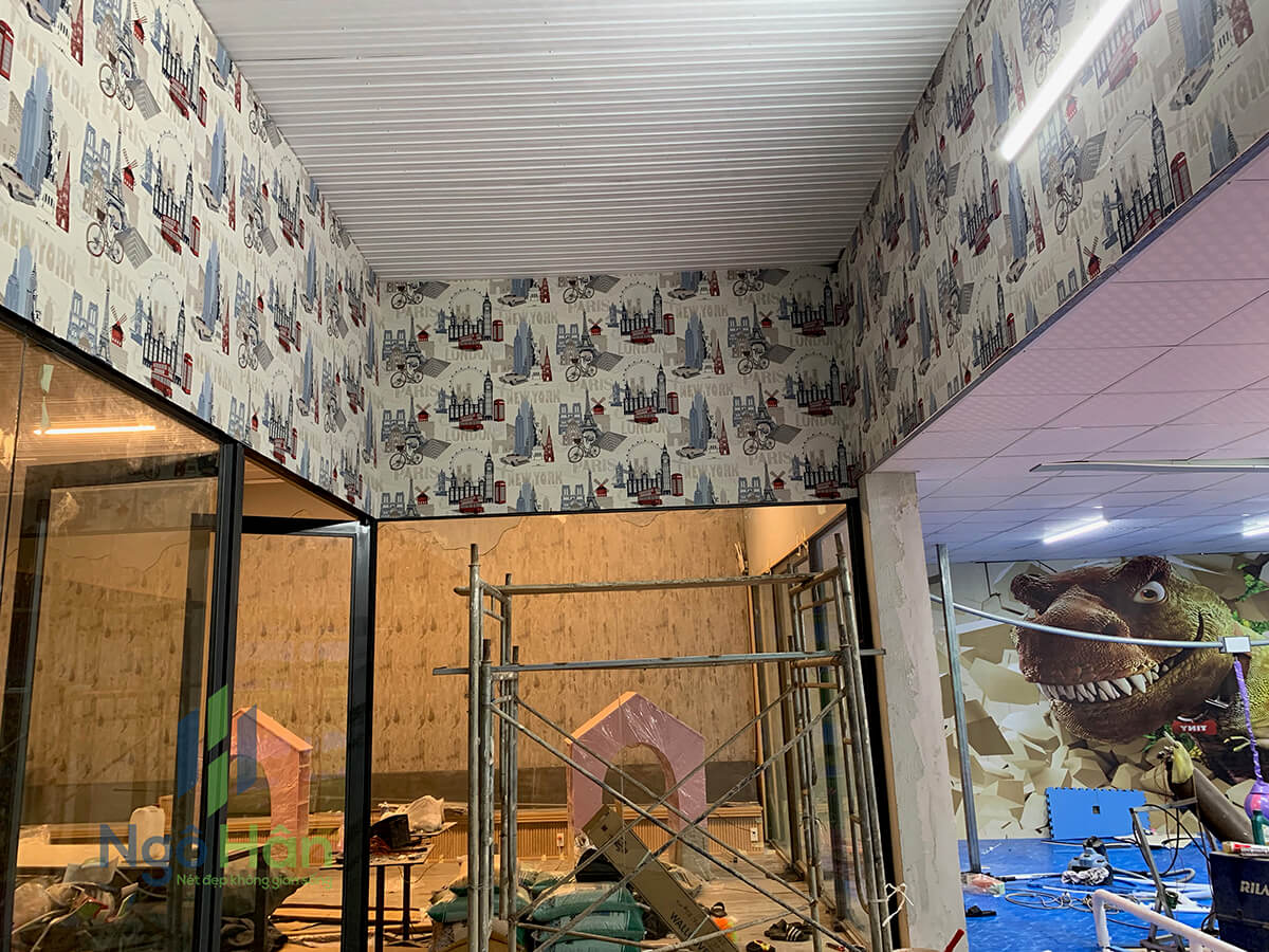 Giấy dán tường quán trà sữa bing su