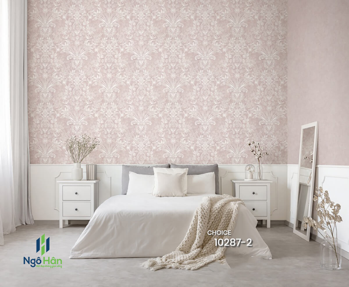 Giấy dán tường cổ điển màu hồng
