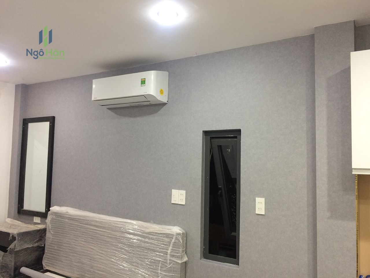 Giấy dán tường giả bê tông phòng khách