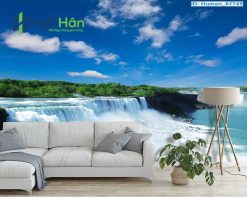 Mẫu tranh dán tường 3d thác nước phòng khách
