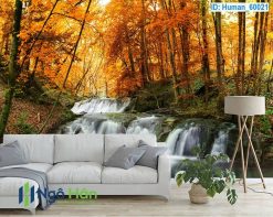 Mẫu tranh dán tường thác nước mùa thu