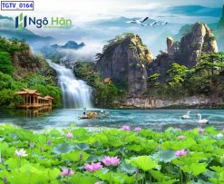 Mẫu tranh dán tường thác nước phong thuỷ