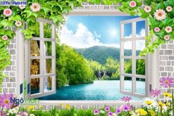 Tranh cửa sổ 3d hoa lá