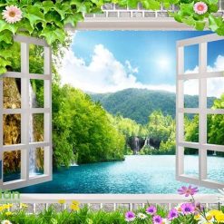 Tranh cửa sổ 3d hoa lá