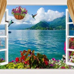 Tranh dán tường 3d hình cửa sổ