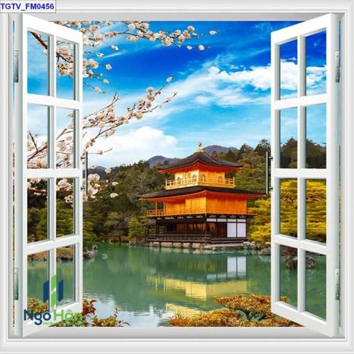 Tranh dán tường cửa sổ 3d cổ trang