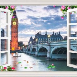 Tranh dán tường cửa sổ 3d danh lam thắng cảnh