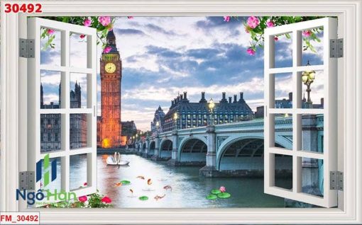 Tranh dán tường cửa sổ 3d danh lam thắng cảnh