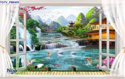 Tranh dán tường cửa sổ 3d phong thuỷ