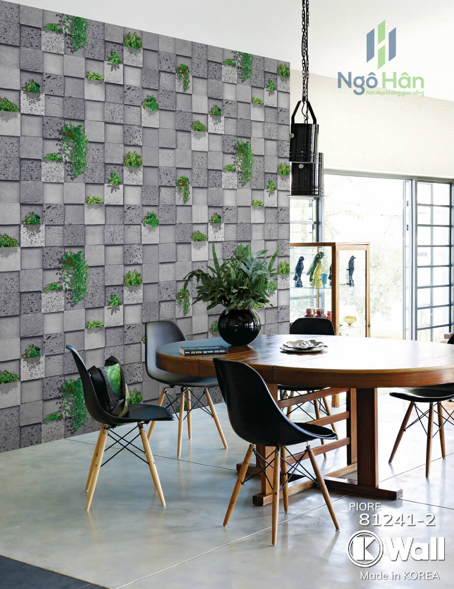 Giấy dán tường phòng ăn giả đá