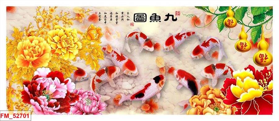 Mẫu tranh dán tường cá chép hoa sen