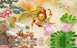 Tranh dán tường 3d cá chép hoa sen