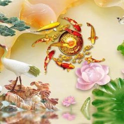 Tranh dán tường 3d cá chép hoa sen