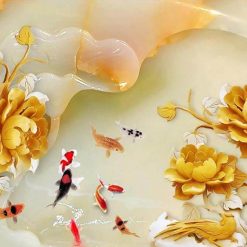 Tranh dán tường cá chép hoa sne 3d