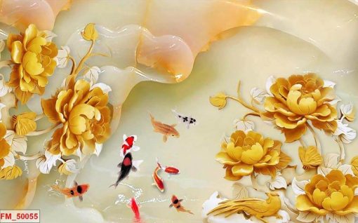 Tranh dán tường cá chép hoa sne 3d