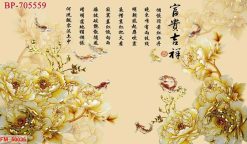 Tranh dán tường hoa sen cá chép