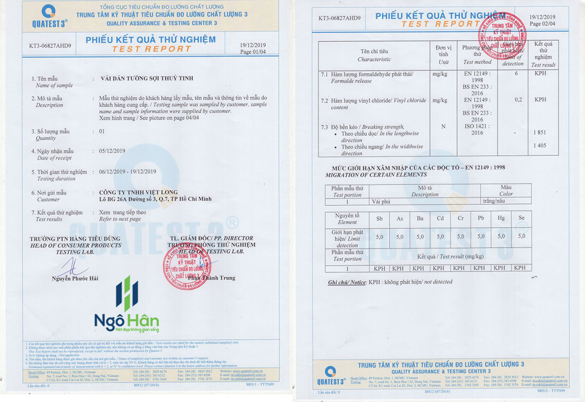 Chứng nhận đo lường chất lượng vải dán tường sợi thủy tinh