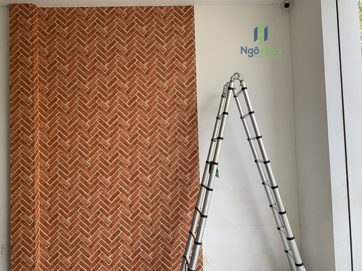 Giấy dán tường giả gạch đỏ