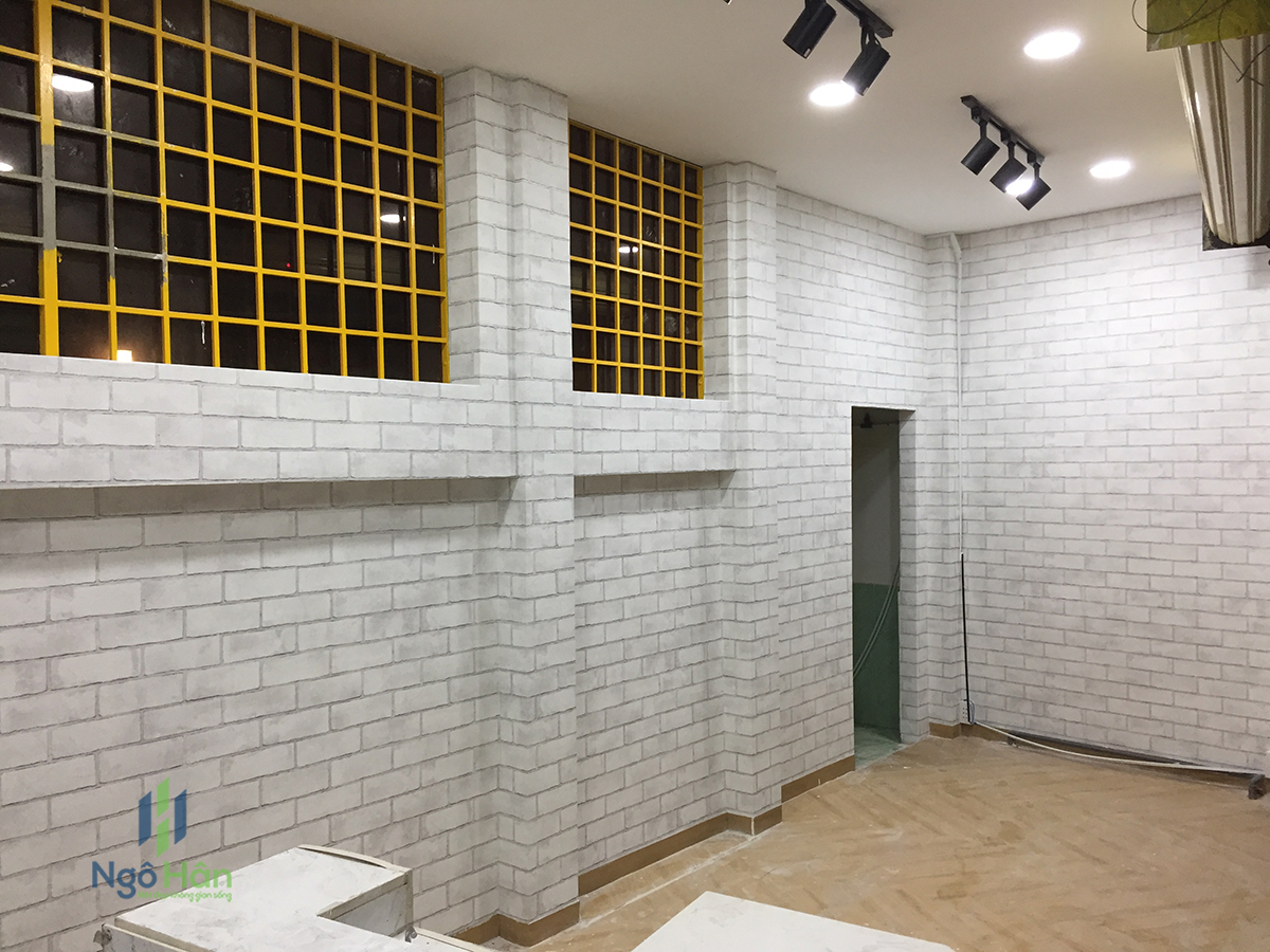 Giấy dán tường giả gạch trắng